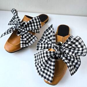 Freda Salvador NEW Ono Gingham Bow Tie Grommet Yellow Leather Mule Womens Size 7
